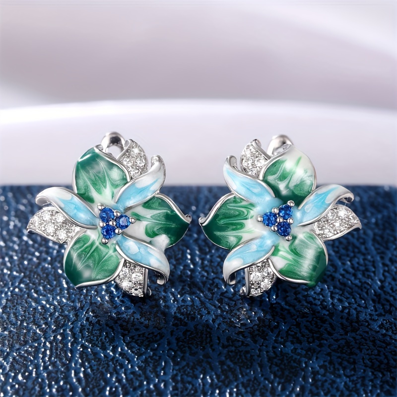 Green Flower Shape Stud Earrings Jewelry for Ladies